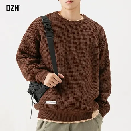 男士假两件圆领毛衣男潮牌痞帅冬季毛线衣加厚2023新款保暖针织衫商品大图