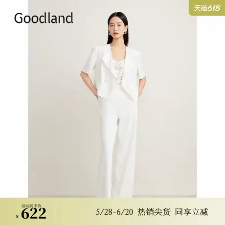 【醋酸系列】Goodland美地夏季仿麻肌理白色休闲短外套商品大图