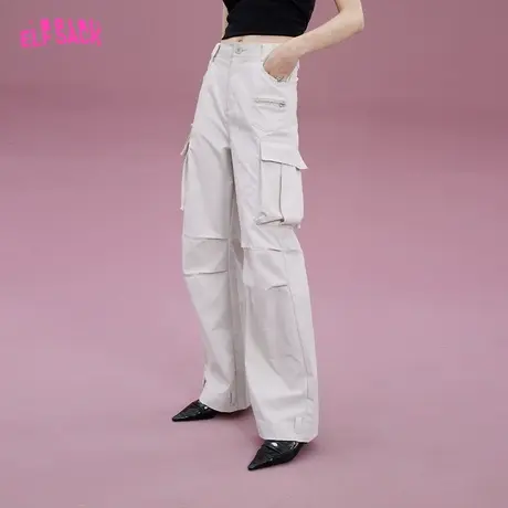 妖精的口袋白色工装裤女2023秋季新款直筒裤宽松长裤运动休闲裤子图片