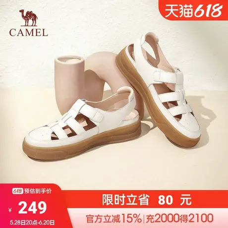 骆驼女鞋2024夏季新款镂空包头厚底猪笼鞋女真皮小皮鞋罗马凉鞋女商品大图