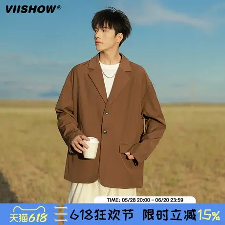 VIISHOW秋季潮牌新款便服单西平驳领西装男情侣宽松休闲西服外套商品大图