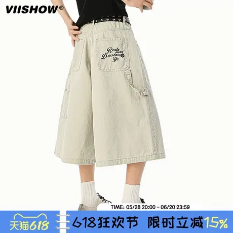 VIISHOW复古七分裤子男2025夏季新款宽松阔腿短裤高街潮牌休闲裤商品大图
