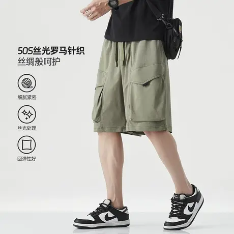hansca丝光罗马布工装短裤男2025夏季薄款凉感透气外穿卫裤五分裤图片