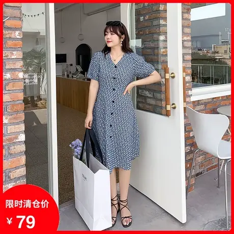 2023夏季新款碎花法式桔梗气质显瘦收腰大码胖MM连衣裙中长款洋气商品大图