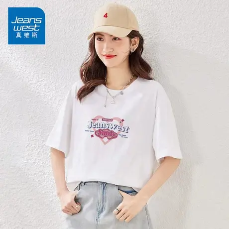KP真维斯女装潮流短袖T恤女2025春夏新款印花纯棉半袖衫夏装上衣商品大图