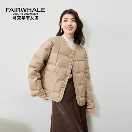马克华菲轻薄羽绒服女短款2025冬季新款小个子设计感圆领外套保暖图片