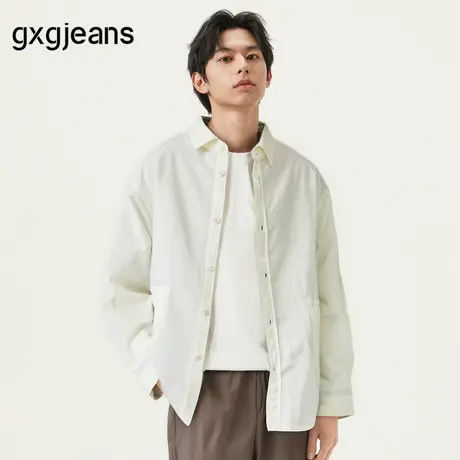 gxg.jeans男装 米白基础休闲宽松长袖衬衫外套 25年秋季新款图片