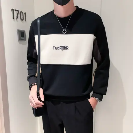 重磅潮牌拼色高级感男士卫衣春秋季潮流个性长袖打底上衣体恤外套商品大图