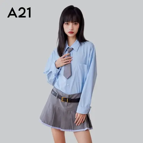 A21A21女装梭织宽松翻领落肩长袖中长全开襟简约百搭显瘦衬衫上衣图片