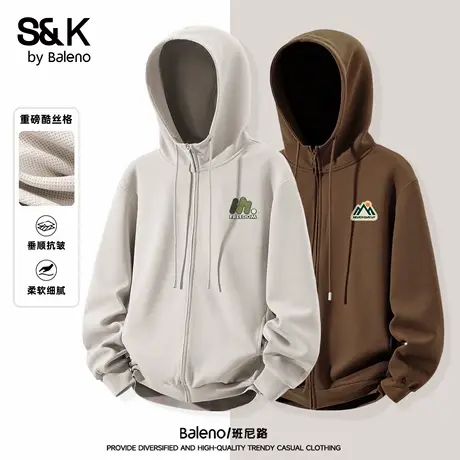 班尼路S&K酷丝格卫衣男款2025秋季新款卡其色连帽外套复古上衣男图片