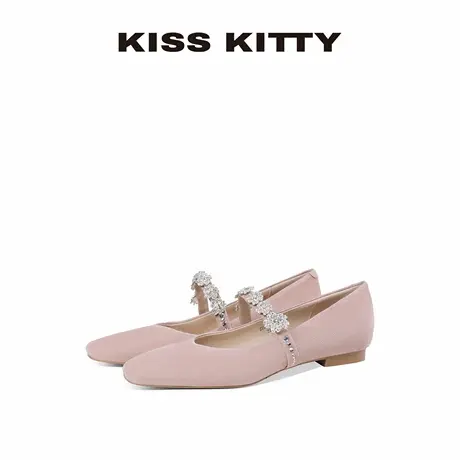 KISSKITTY平底单鞋女2025新款芭蕾舞鞋气质粉色羊反绒玛丽珍鞋商品大图
