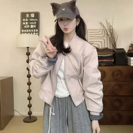 短款立领棒球服外套女秋季新款小个子宽松显瘦百搭休闲夹克上衣潮商品大图