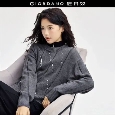 佐丹奴针织衫女装亮片提花圆领毛织套头针织衫 18354815商品大图