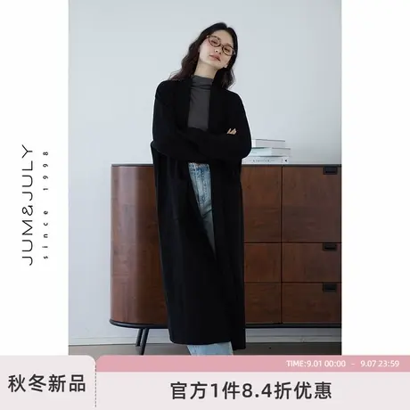 嘉茱莉长款针织开衫外套女2025秋季新款宽松针织上衣V领毛衣毛衫商品大图