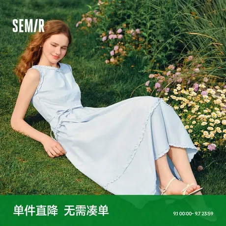 森马连衣裙女显瘦收腰长裙温柔2025新款夏季气质木耳边背心裙简约商品大图