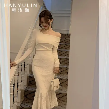 韩语琳法式温柔鱼尾裙女2022新款秋冬小个子长款高腰蕾丝半身裙子商品大图