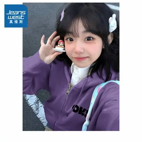 G2真维斯女装外套2025秋季新款宽松显瘦休闲开衫连帽卫衣上衣商品大图
