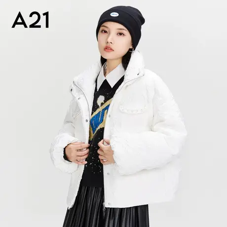 A21女装短款洋气白色羽绒服女冬季新款立领肌理感厚鸭绒外套女商品大图