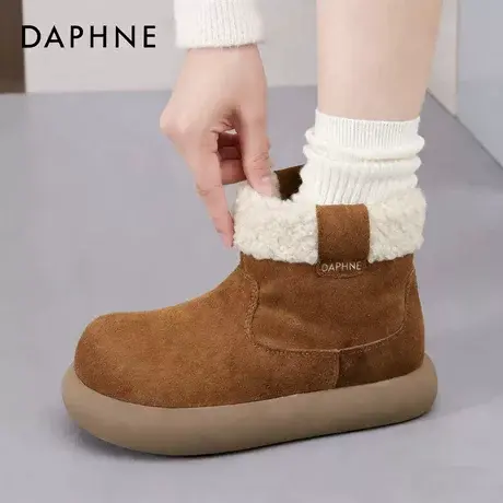 达芙妮雪地靴女2026新款冬季加绒加厚保暖棉鞋厚底增高短筒靴子女图片