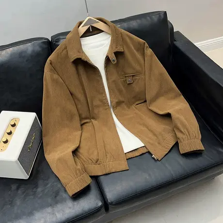 唐狮春秋季款外套男灯芯绒翻领净色短款休闲百搭潮时尚夹克外套TD图片
