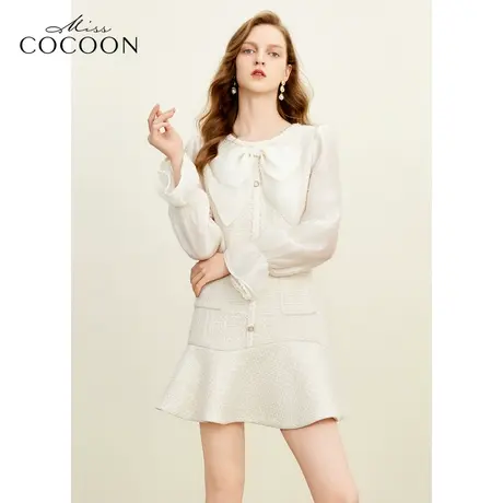 missCOCOON浪漫蝴蝶结2023冬装新款女鱼尾香风连衣裙图片