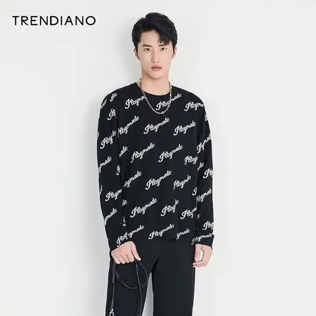 TRENDIANO官方潮牌男装秋冬季针织衫满幅字母印花套头毛衣男士商品大图