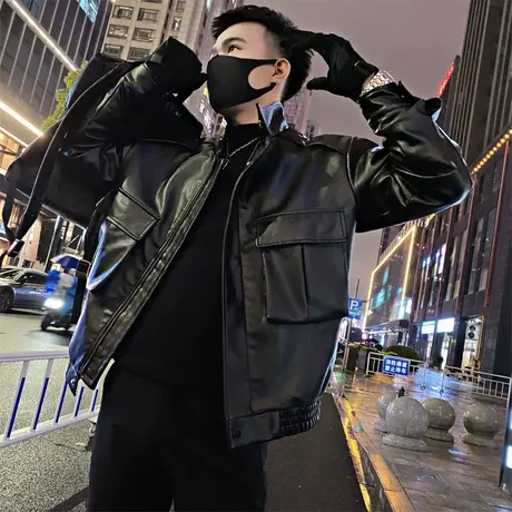 机车服加厚皮衣外套男2023年冬季骑行美式机车立领短款加绒皮夹克图片