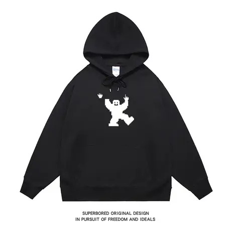 2023秋季新款美式潮流像素风印花宽松休闲百搭卫衣男连帽外套上衣商品大图