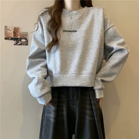 春秋季薄款无帽卫衣女2023年新款百搭休闲宽松小个子短款上衣外套商品大图