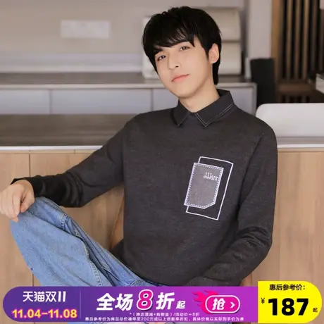 唐狮2023男士毛衣冬季新款假两件polo领翻领商务男装百搭男毛衫潮图片