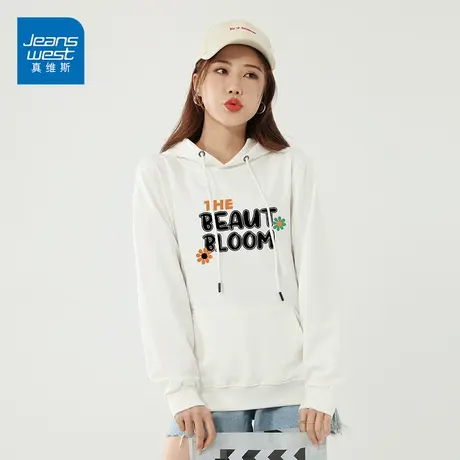 真维斯卫衣女早春薄款连帽时尚字母印花上衣潮ins风学生外套图片