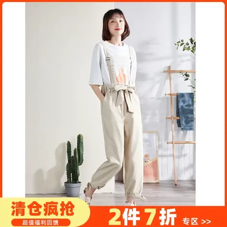 唐狮春夏新款女休闲裤宽松束脚连体裤显瘦百搭背带裤女ins潮裤子图片