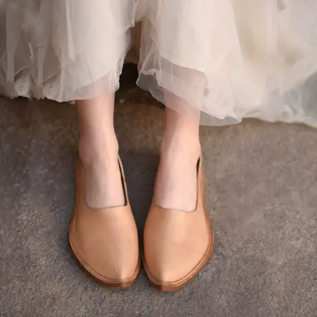 Artmu阿木原创尖头单鞋女平底乐福鞋一脚蹬软底豆豆鞋2023新款图片