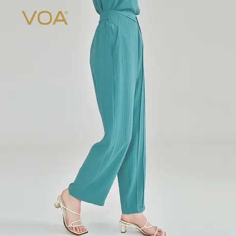 VOA41姆米无界重磅厚桑蚕丝后松紧自然腰侧插口袋通勤真丝直筒裤商品大图