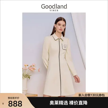 【赫本猫联名】音儿美地女装2023秋季新款POLO领极简风连衣裙图片