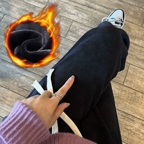 加绒雪尼尔阔腿裤女秋冬2023新款高腰垂感宽松休闲直筒加厚长裤子图片