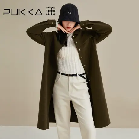 蒲PUKKA 棉风衣外套女单排多纽扣翻领大衣中长款秋冬新品图片