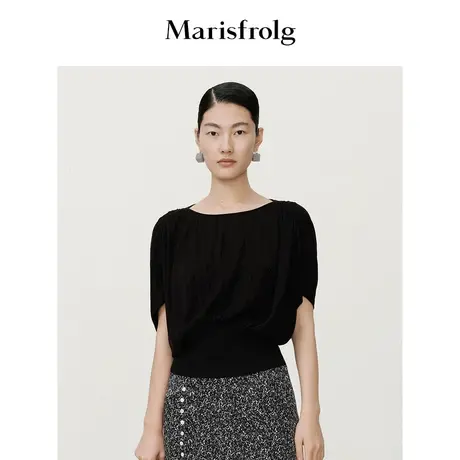 【商场同款】玛丝菲尔针织衫夏季新款桑蚕丝黑色圆领修身毛衣女商品大图