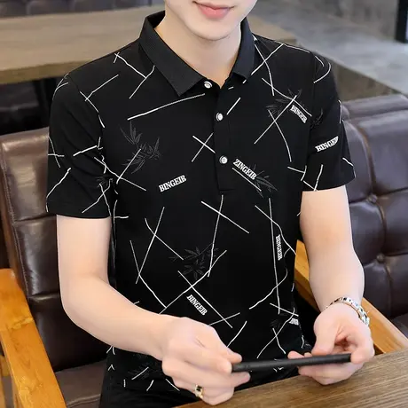 短袖男翻领t恤个性潮流夏装男士上衣纯棉体恤Polo衫新款半袖衣服商品大图