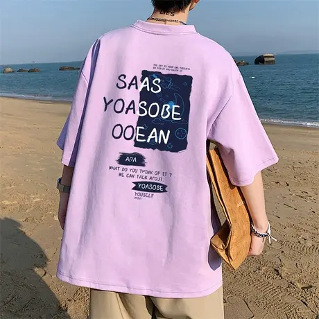 美式短袖t恤男夏季新款港风ins潮牌字母印花宽松大码嘻哈纯棉半袖商品大图