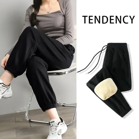 ZR真维斯裤子女2023新款冬季加绒加厚运动裤摇粒绒宽松百搭束脚裤商品大图