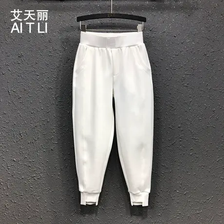 韩版高腰白色休闲运动裤女春夏新款九分束脚潮流小脚裤哈伦裤垮裤商品大图