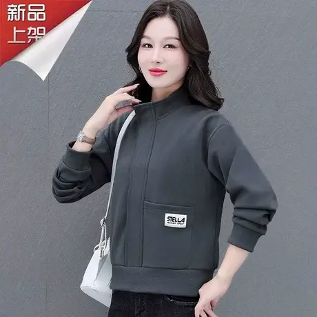 恋上17号卫衣外套女春秋2023新款宽松立领中年妈妈百搭女士短外套图片