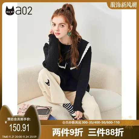 a02黑色半高领针织毛衫女秋冬新品甜美设计感时尚修身毛衫图片