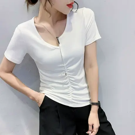 不规则T恤女ins夏装2023新款设计感洋气质上衣个性V领短袖小衫潮商品大图