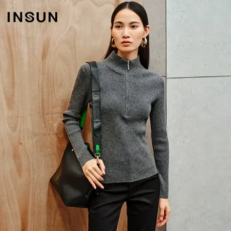 INSUN恩裳线上专选冬季半开拉链修身长袖羊毛羊绒衫图片