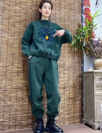 2023春装新款加绒加厚休闲运动套装女时尚洋气减龄卫衣外套卫裤潮商品大图