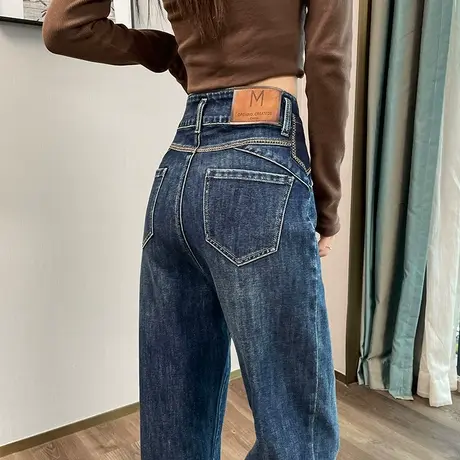 哈伦牛仔裤女2023秋季新款宽松高腰显瘦窄版复古百搭萝卜老爹裤子图片