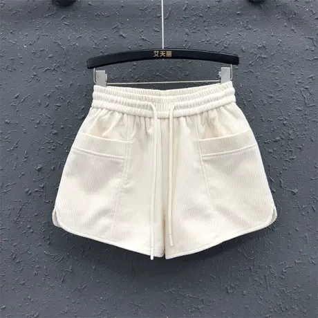 2023秋季新款米白色松紧腰口袋设计感宽松百搭阔腿短裤女洋气靴裤图片