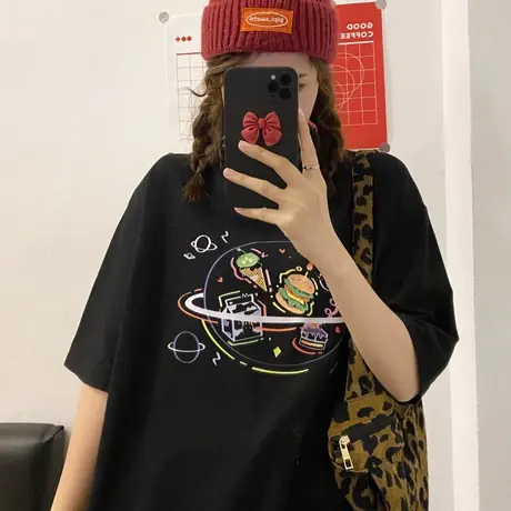 纯棉短袖t恤女2021年新款宽松韩版设计感小众chic港味上衣服ins潮商品大图